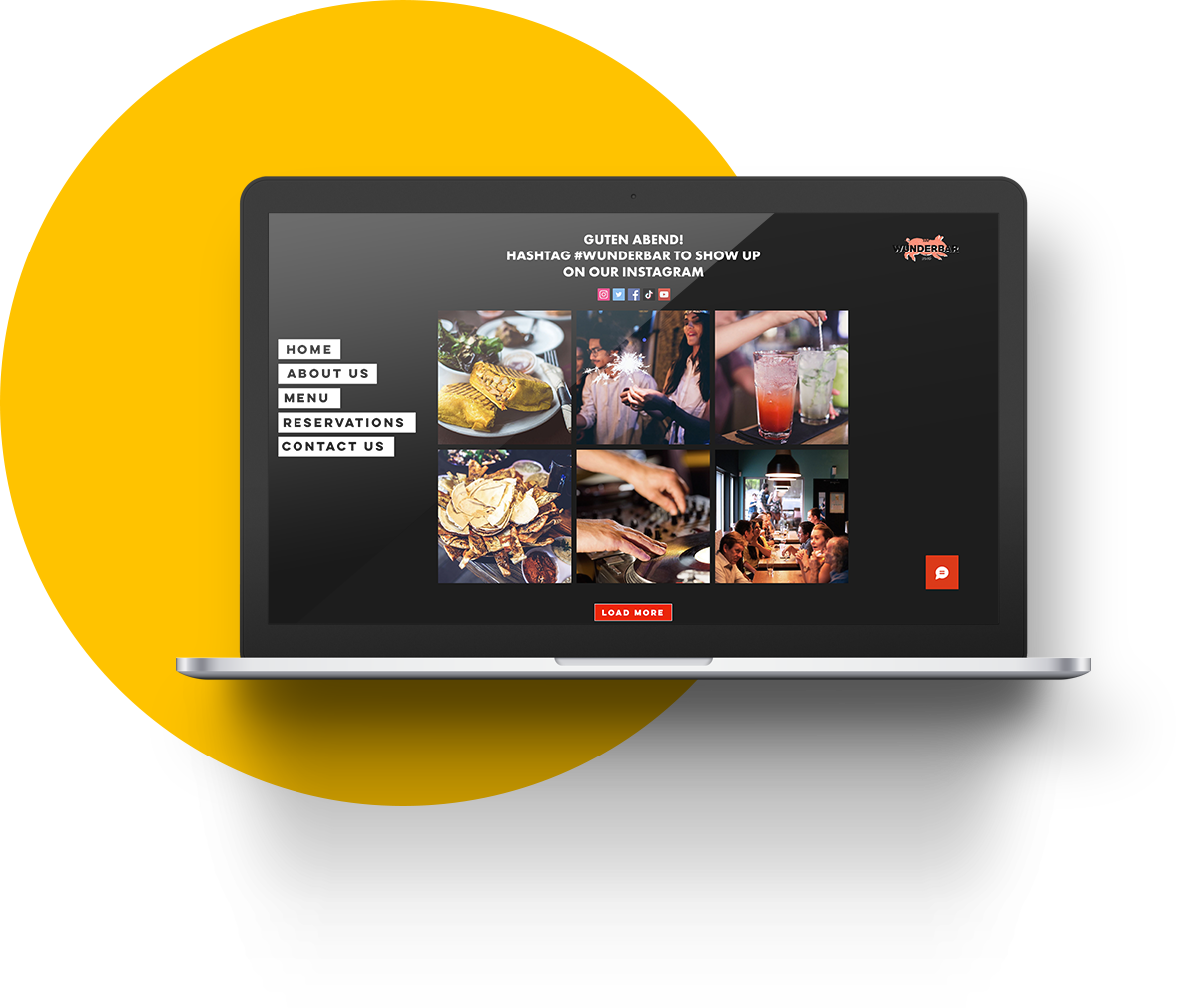 A laptop displaying a page on the website of one of our clients - 'Wunderbar'. The page displays Instagram images.